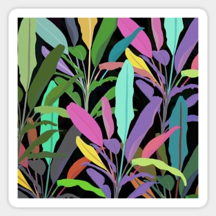 Tropical Colorful Banana Leaves Black Pattern Sticker